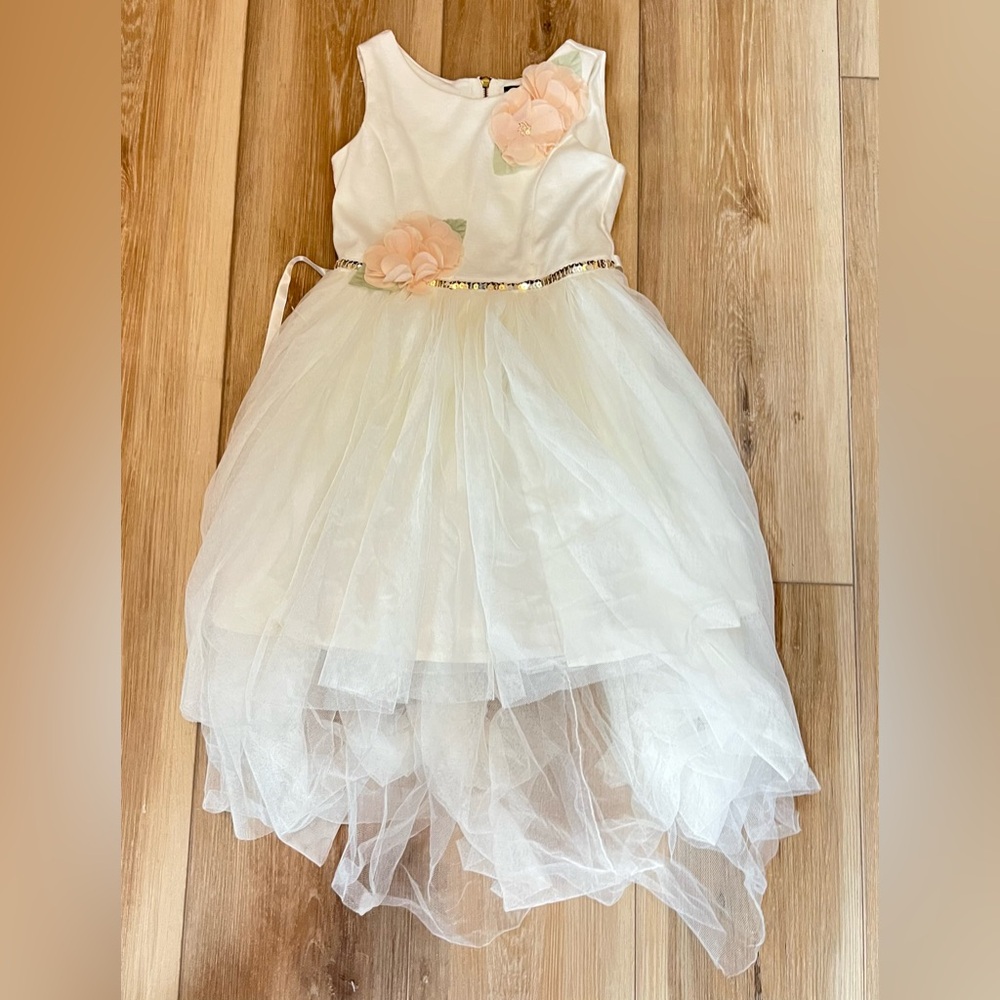 Girls Size 4 Formal Dress – Ivory Tulle with Floral Details
